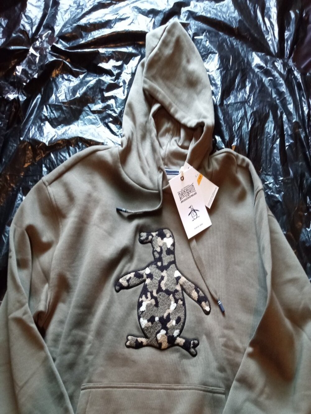 Original Penguin Olive/Camo Pullover Hoodie Mens Small (NWT)